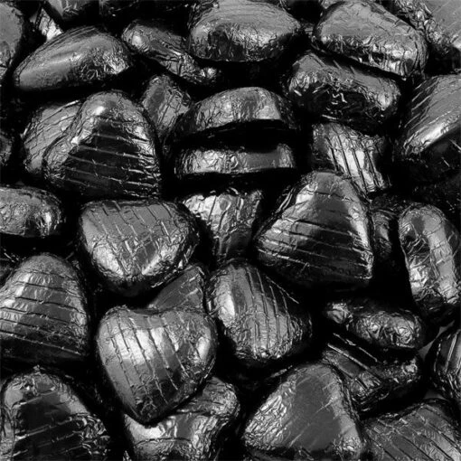 100 X Black Foil Chocolate Hearts – Bulk Pack