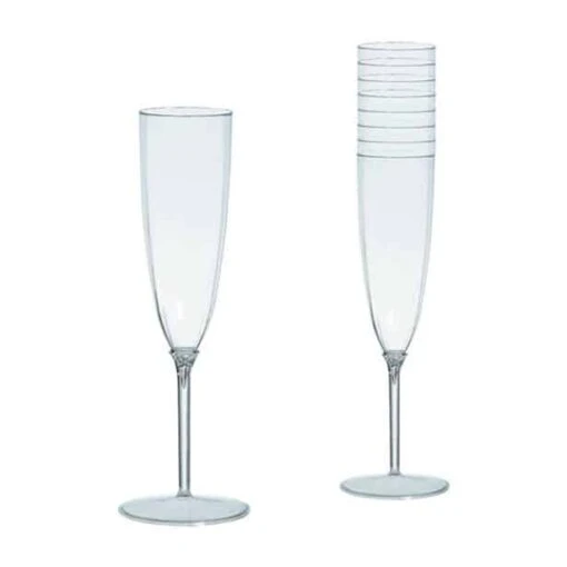 8 X Reusable Clear Plastic Champagne Flutes – 142ml