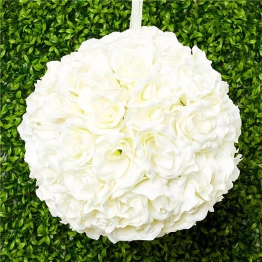 Cream Rose Hanging Pom Pom Decoration – 30cm