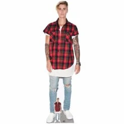 Justin Bieber Red & Black Shirt Cardboard Cutout – 1.72m FREE Mini Tabletop Cutout – Next Day Delivery