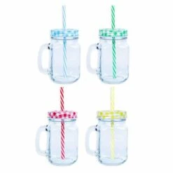 Mason Drinking Jars With Straws – 450ml (Pk 4)