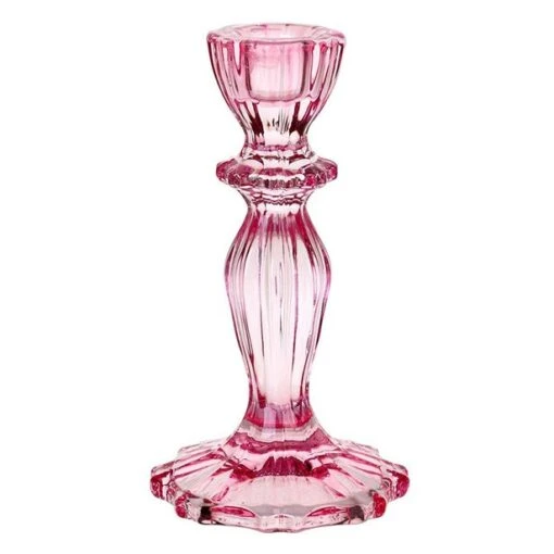 Pink Glass Candle Holder – 16cm