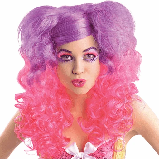 Pony Curls Adult Pink & Purple Wig (each)