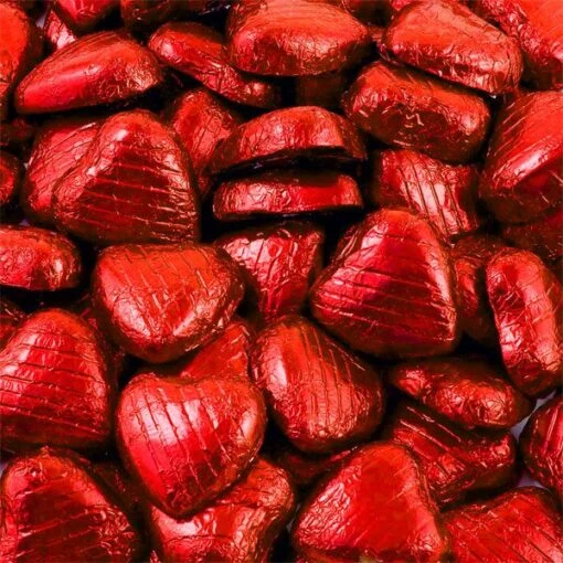 100 X Red Foil Chocolate Hearts – Bulk Pack