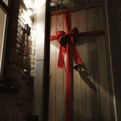 Red Satin Padded Door Bow Christmas Decoration -PartyVibe Store Red Satin Padded Door Bow Christmas Decoration 1