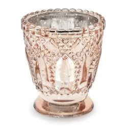 Rose Gold Glass Candle Holder – 8cm (Pk 4) -PartyVibe Store Rose Gold Glass Candle Holder 8cm 5