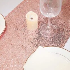 Blush Rose Gold Sequin Table Runner – 1.8m -PartyVibe Store Rose Gold Table Runner 3