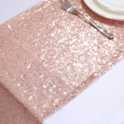 Blush Rose Gold Sequin Table Runner – 1.8m -PartyVibe Store Rose Gold Table Runner 4