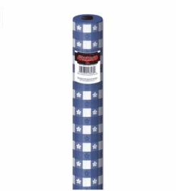 Blue & White Gingham Plastic Table Roll – 30m