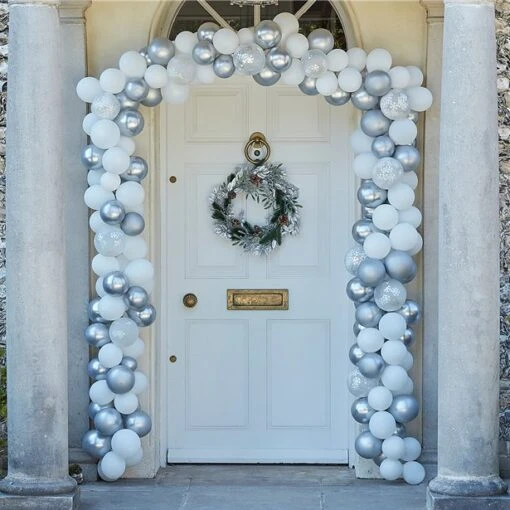 Silver Christmas Door Balloon Arch